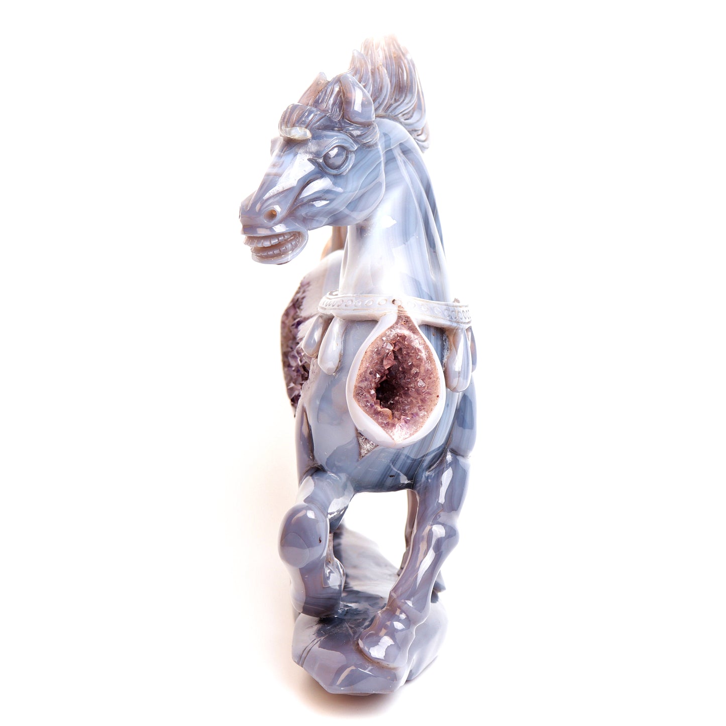 The MOST IMPRESSIVE Masterpiece: Amazing 11.5" Agate Amethyst Geode Carved Crystal Horse Sculpture Quartz Collection