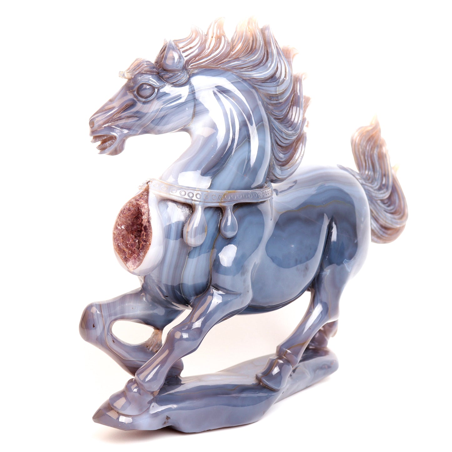 The MOST IMPRESSIVE Masterpiece: Amazing 11.5" Agate Amethyst Geode Carved Crystal Horse Sculpture Quartz Collection