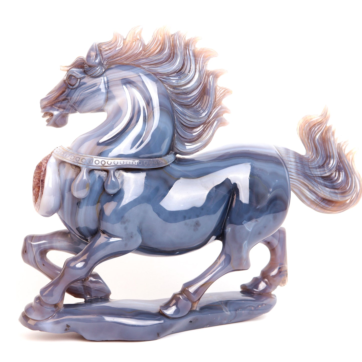 The MOST IMPRESSIVE Masterpiece: Amazing 11.5" Agate Amethyst Geode Carved Crystal Horse Sculpture Quartz Collection