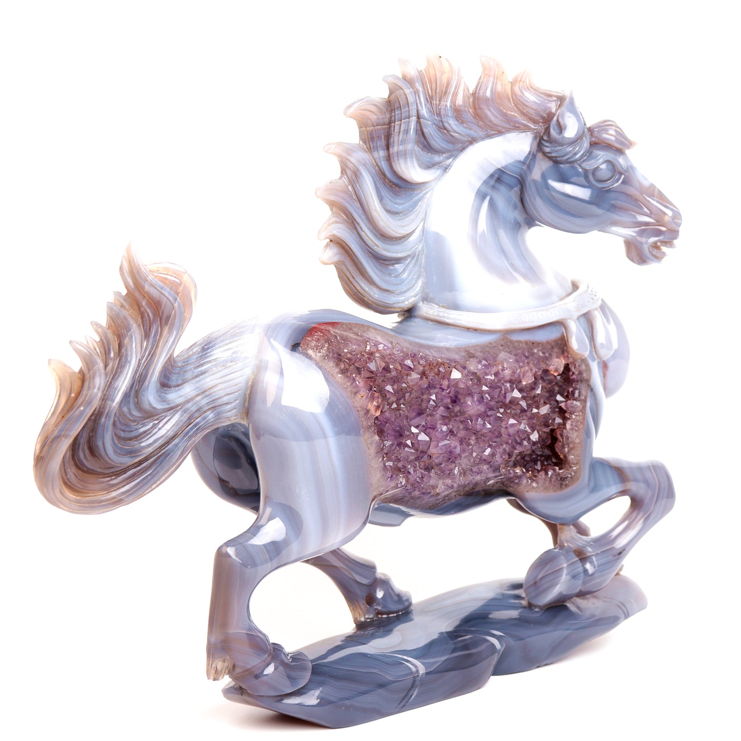 The MOST IMPRESSIVE Masterpiece: Amazing 11.5" Agate Amethyst Geode Carved Crystal Horse Sculpture Quartz Collection