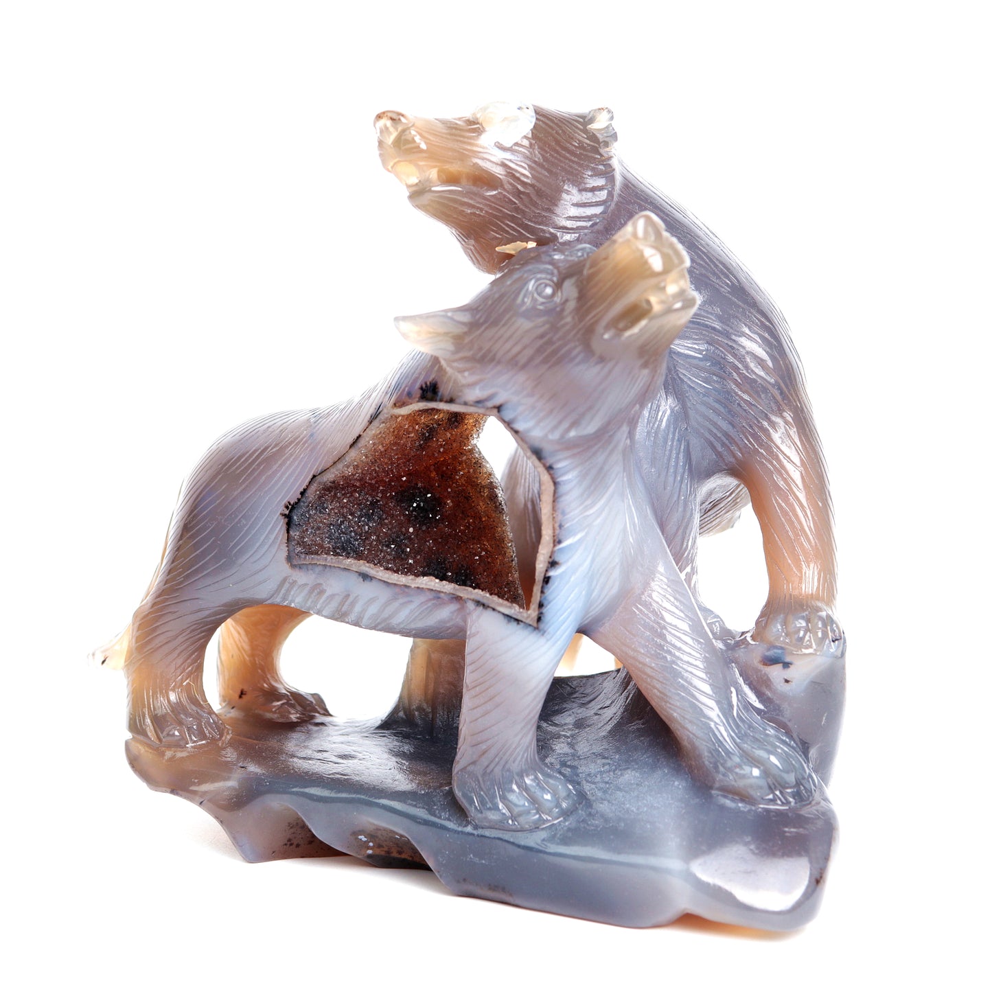 6.2" Druzy Agate Carved Crystal Wolf Figurine Quartz Healing