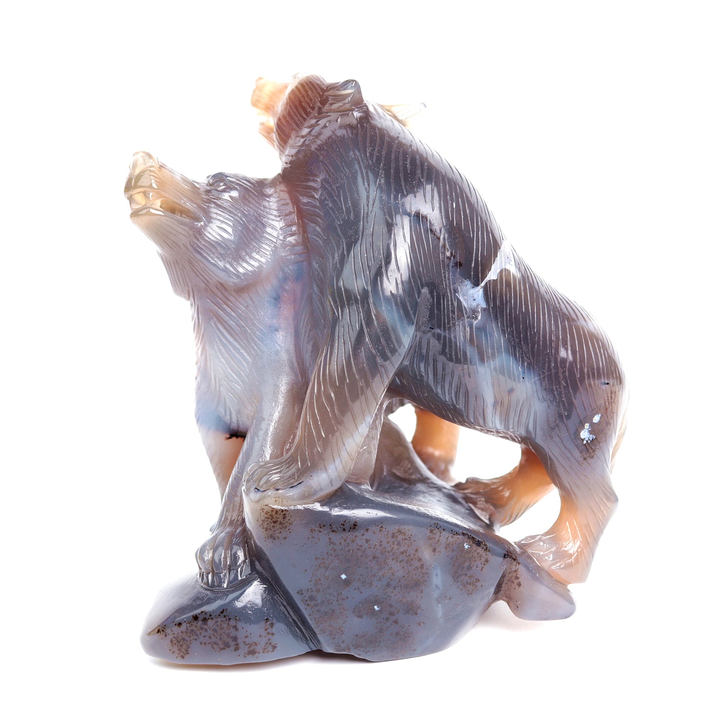 6.2" Druzy Agate Carved Crystal Wolf Figurine Quartz Healing