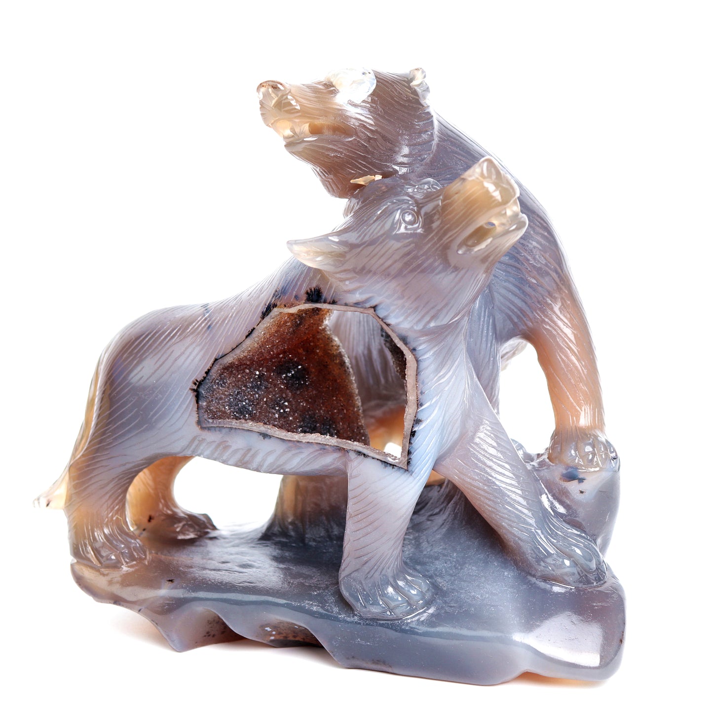 6.2" Druzy Agate Carved Crystal Wolf Figurine Quartz Healing