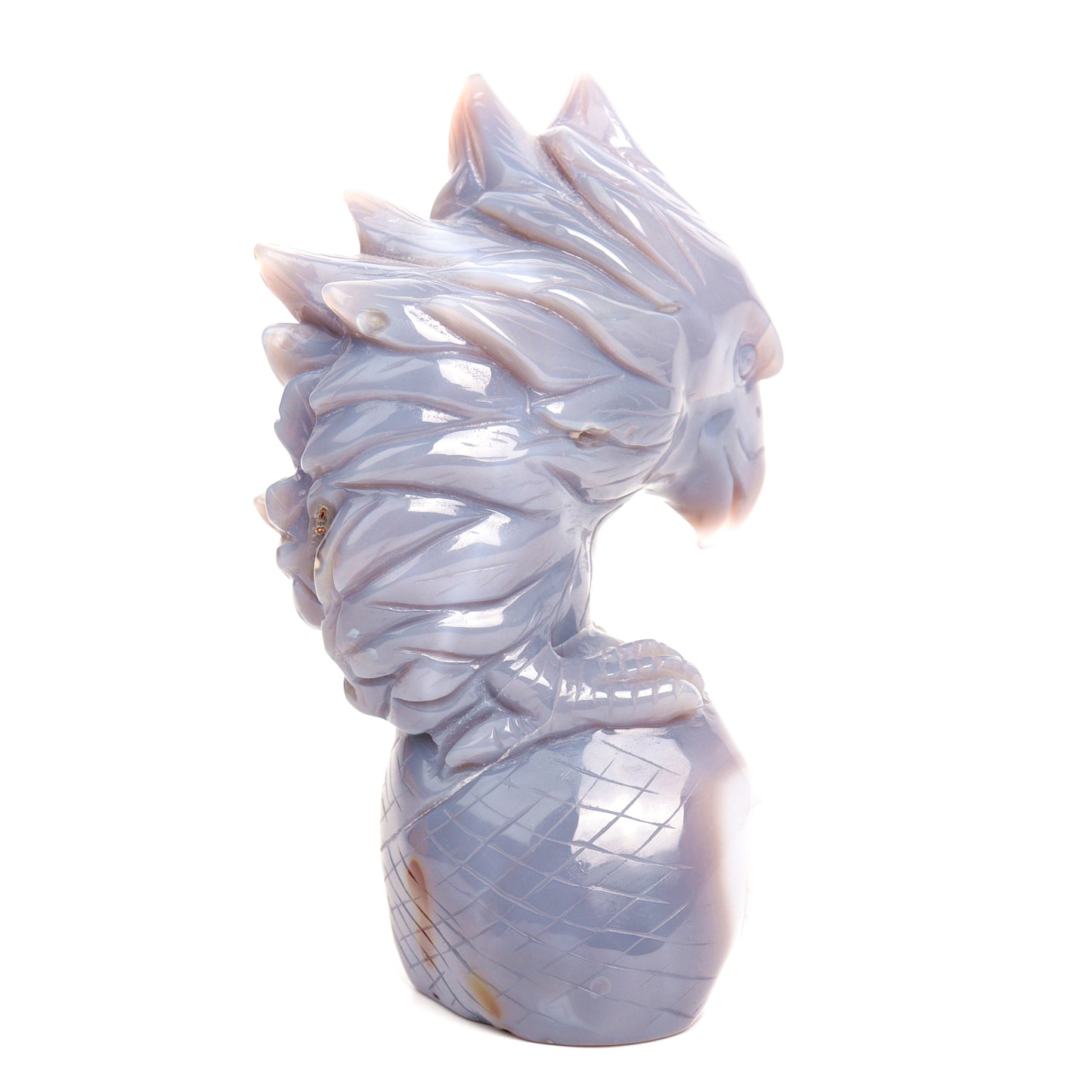 6" Druzy Agate Carved Crystal Eagle Head Figurine Realistic Healing