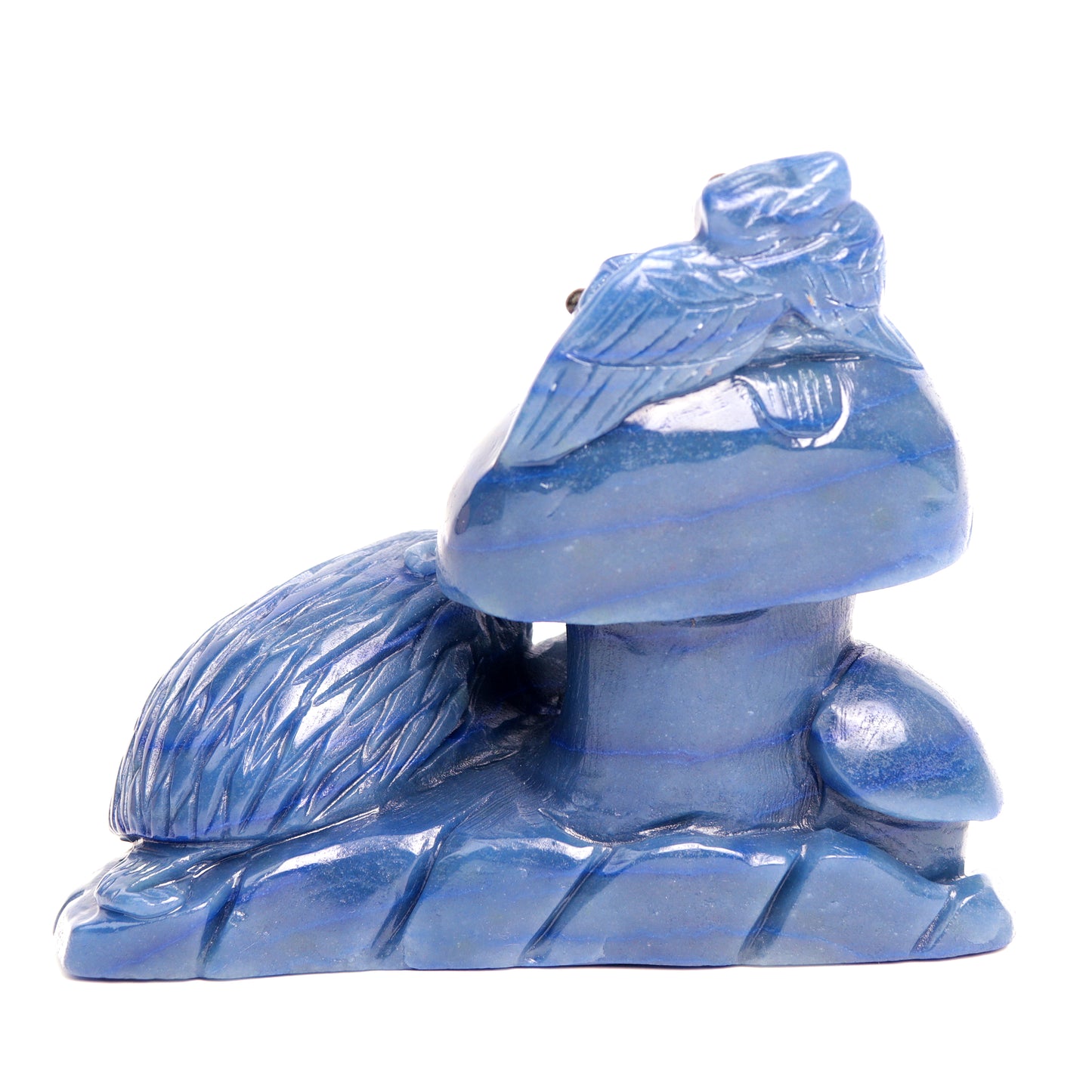 6" Blue Aventurine Carved Crystal Hedgehog Mushroom Sculpture Healing Quartz