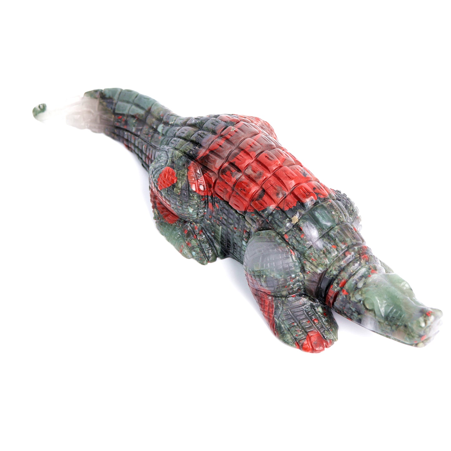 9" Bloodstone Carved Crystal Alligator Crocodile Figurine Healing Quartz