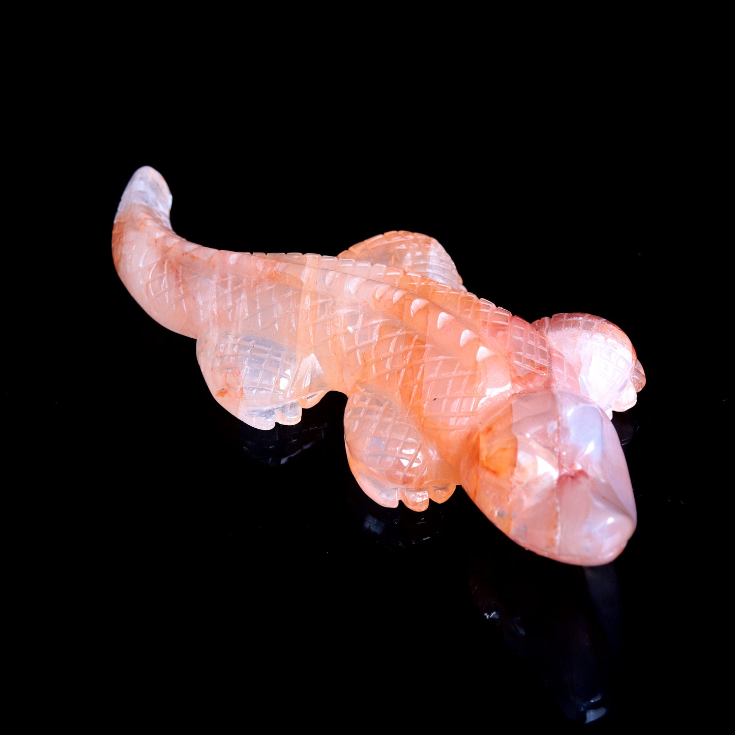 7" Fire Quartz Carved Crystal Alligator Crocodile Sculpture Healing