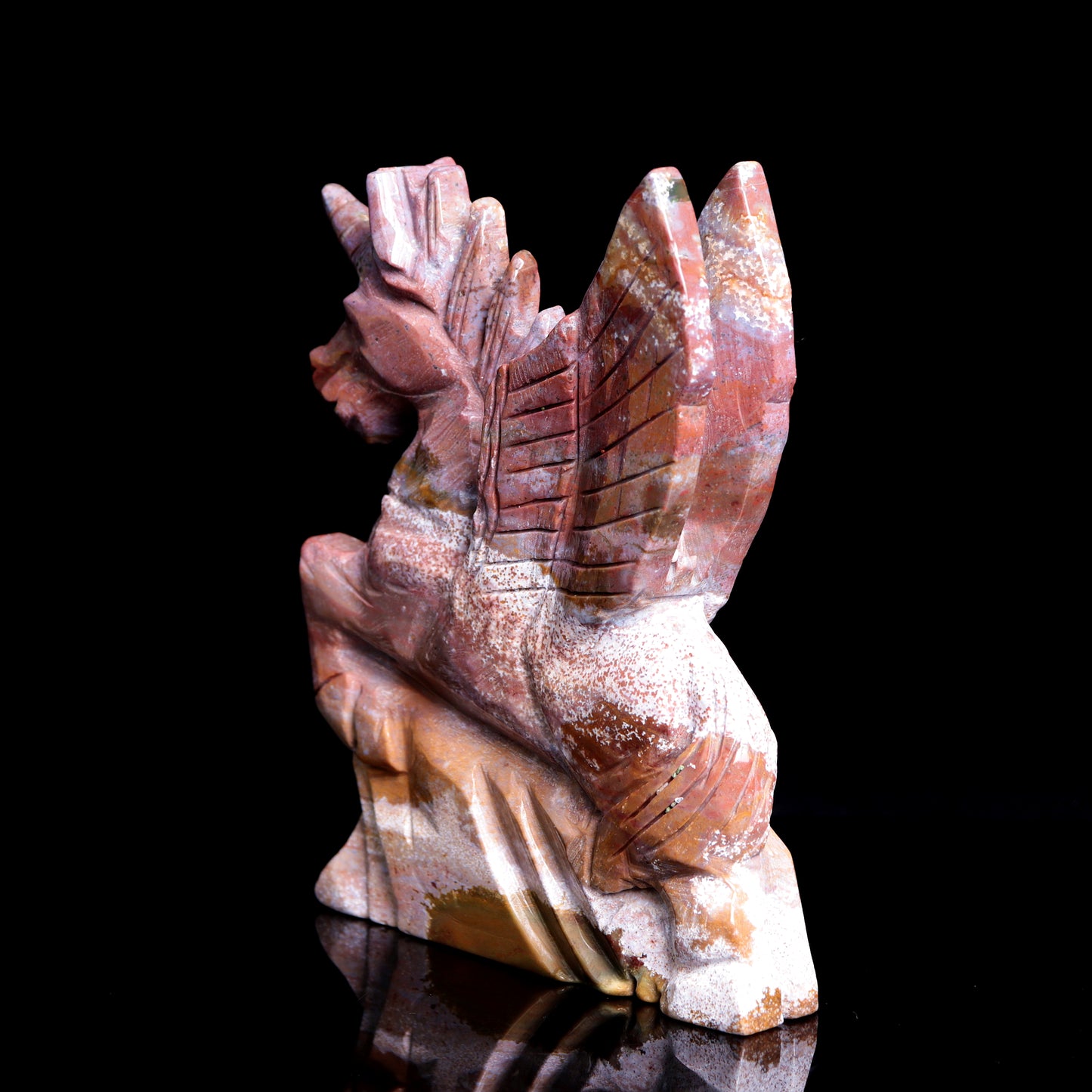 6.2" Ocean Jasper Carved Crystal Unicorn Pegasus Figurine Realistic Healing