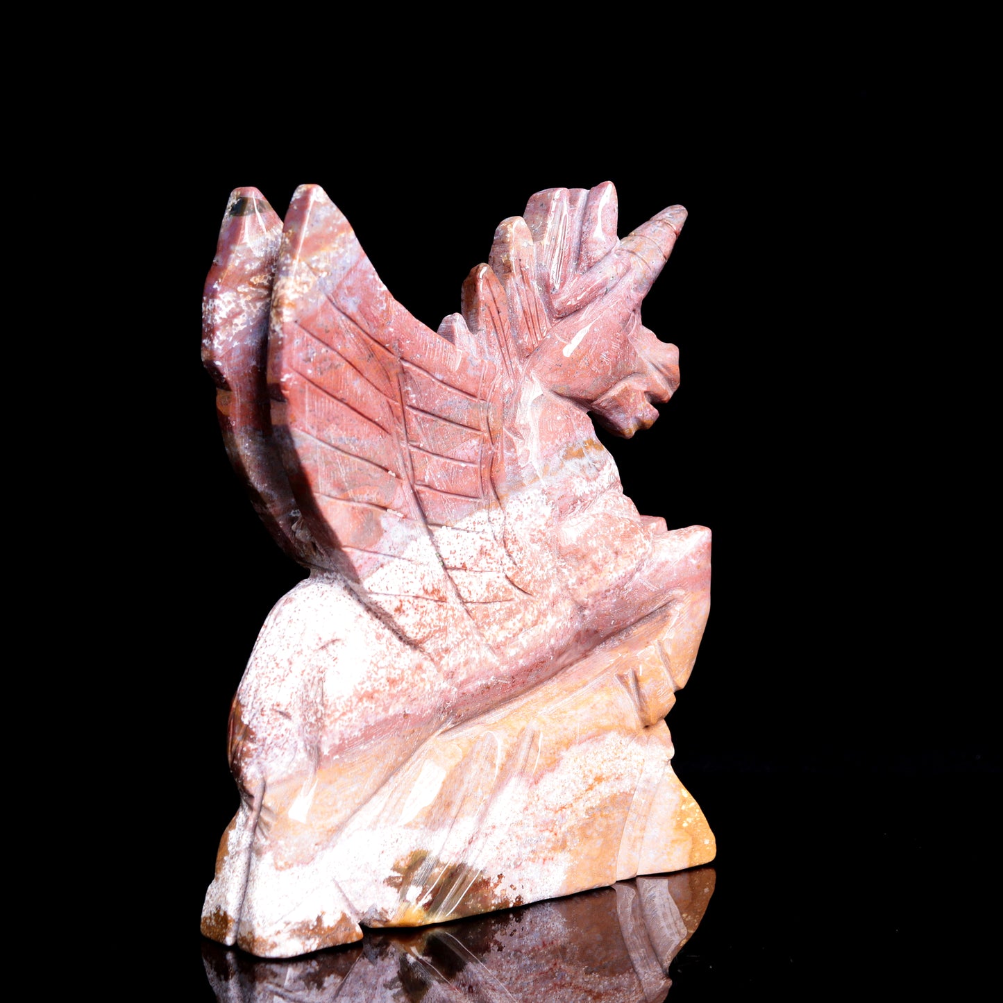 6.2" Ocean Jasper Carved Crystal Unicorn Pegasus Figurine Realistic Healing