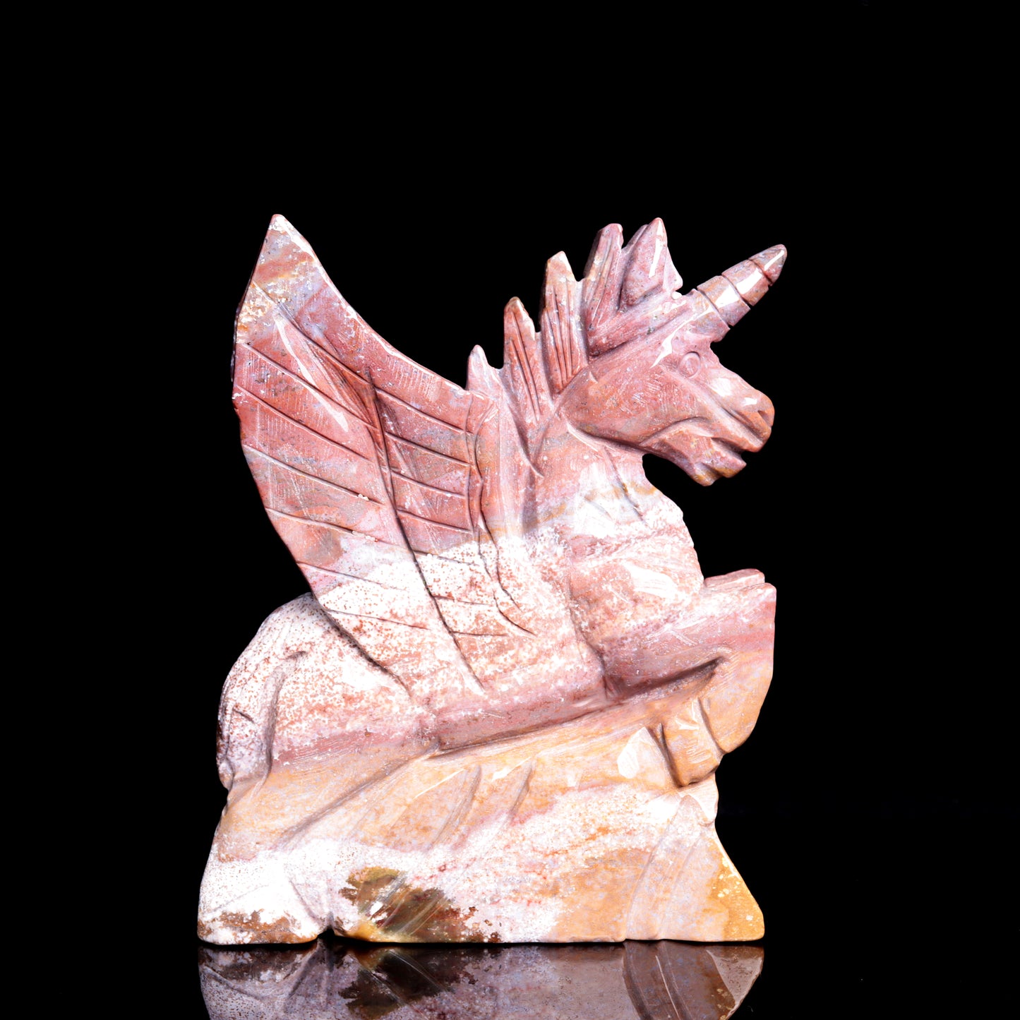 6.2" Ocean Jasper Carved Crystal Unicorn Pegasus Figurine Realistic Healing
