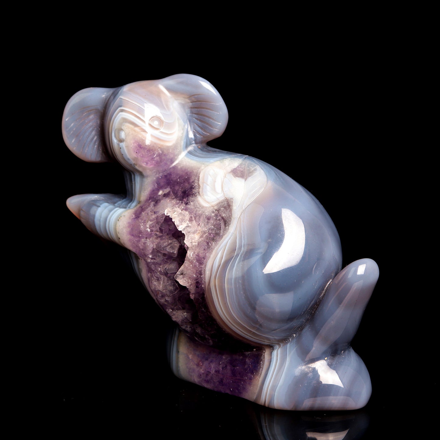 4" Amethyst Agate Carved Crystal koala Figurine Healing Quartz