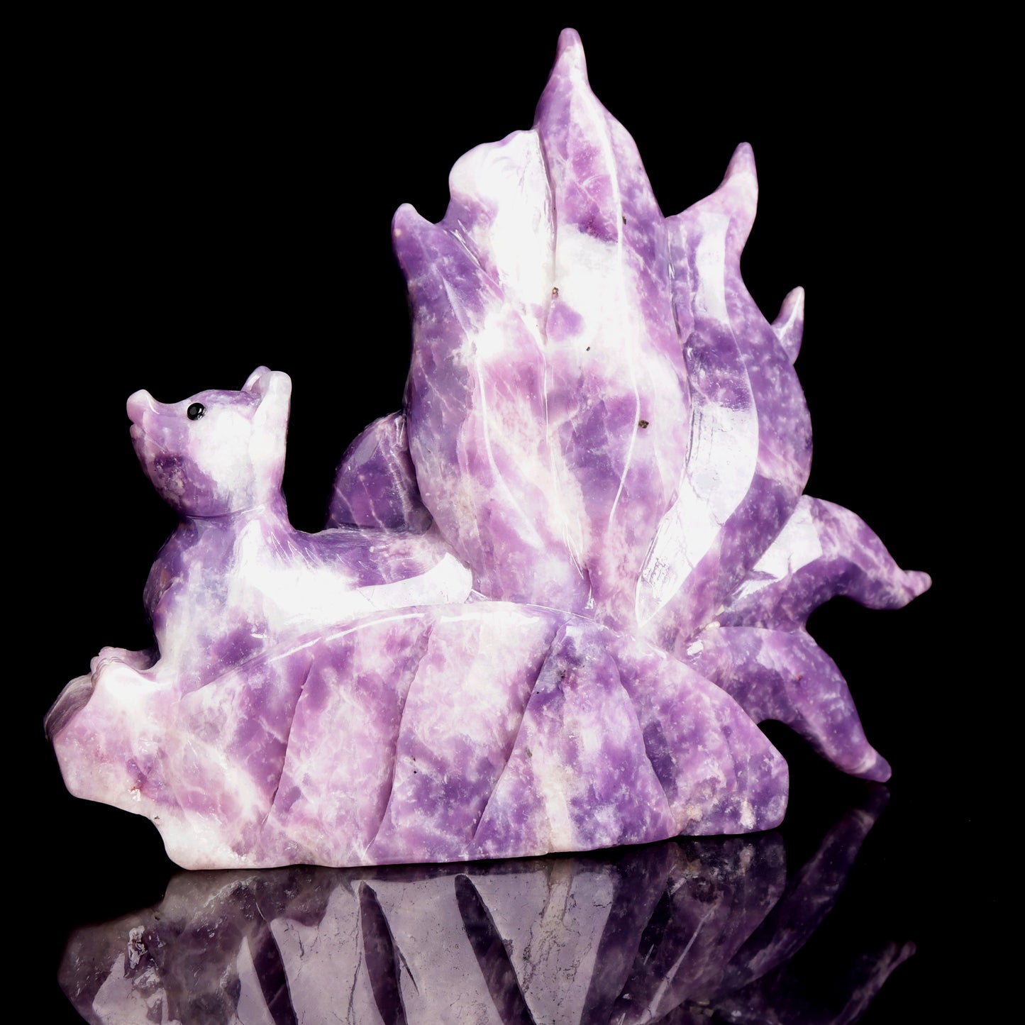 6.5" Lepidolite Carved Crystal Nine Tail Fox Sculpture Healing Quartz