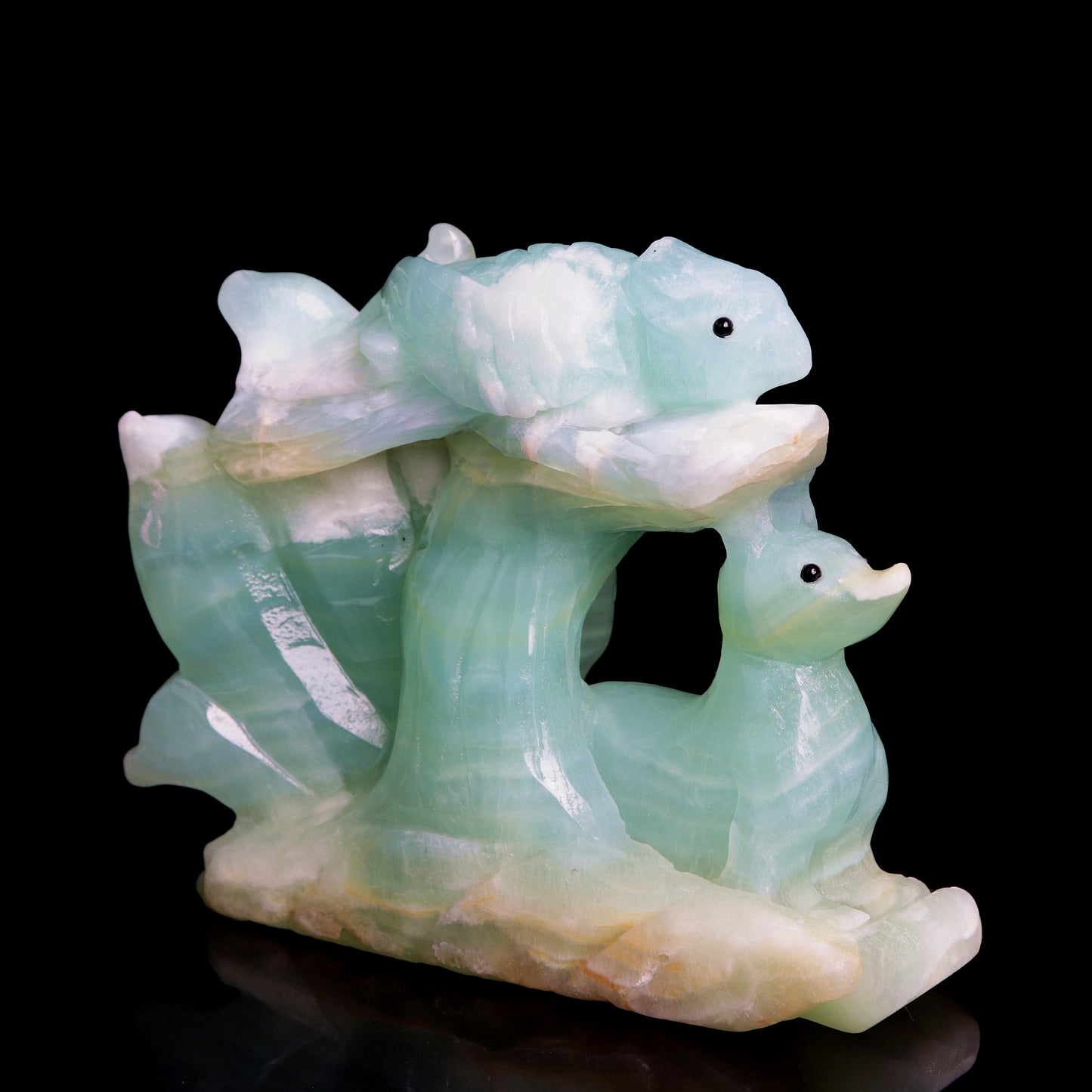 6" Green Caribbean Calcite Carved Crystal Nine Tail Fox Sculpture Healing Quartz