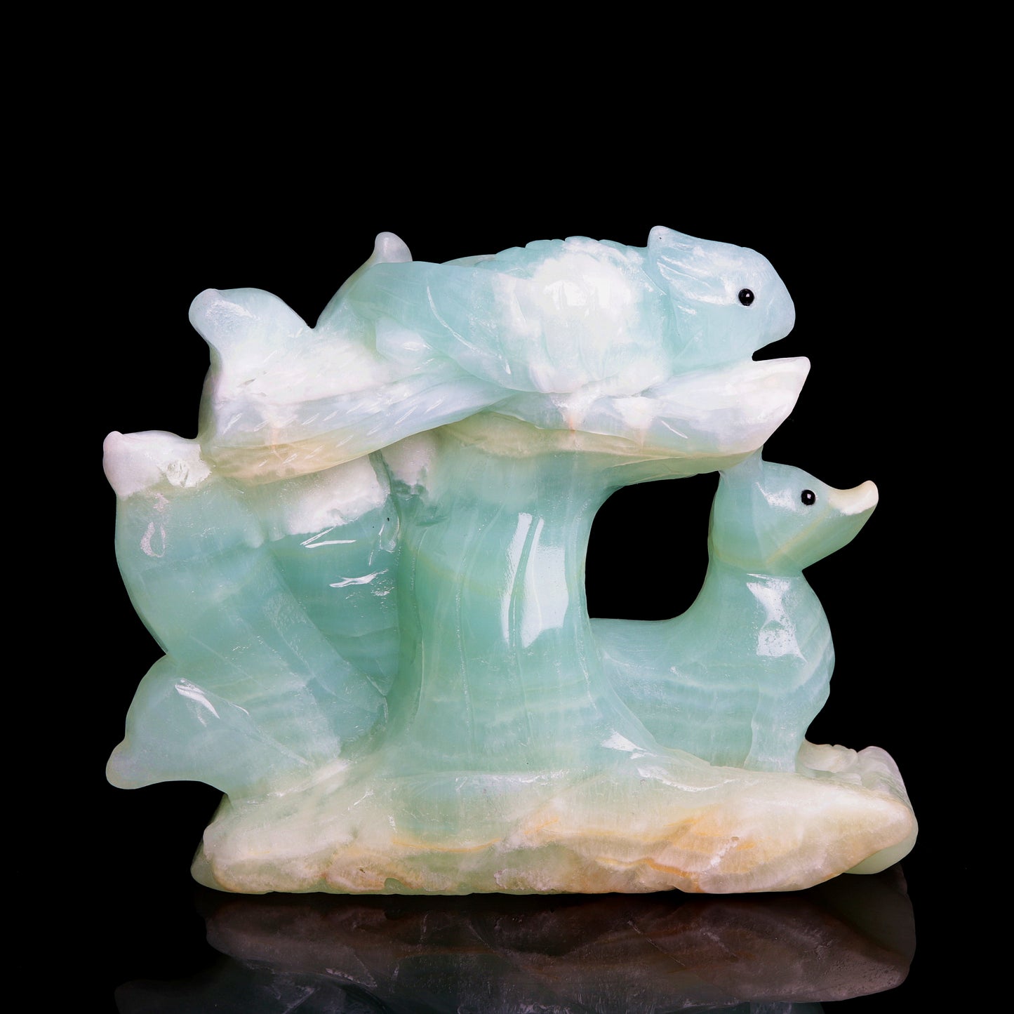 6" Green Caribbean Calcite Carved Crystal Nine Tail Fox Sculpture Healing Quartz