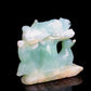 6" Green Caribbean Calcite Carved Crystal Nine Tail Fox Sculpture Healing Quartz