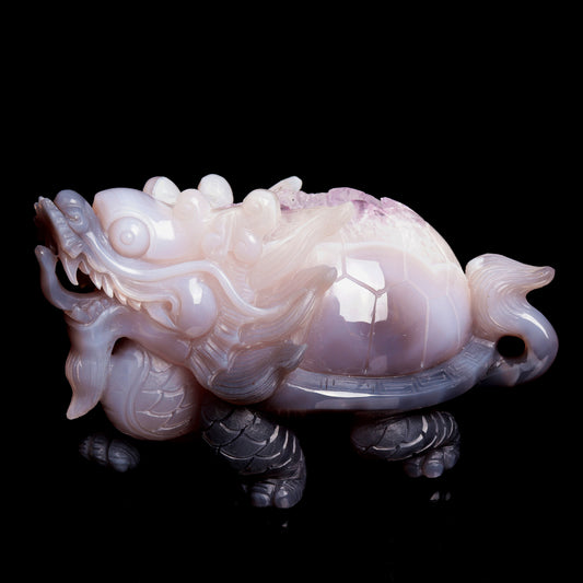 7.5" Amethyst Geode Agate Crystal Dragon Turtle Figurine Realistic Healing Quartz