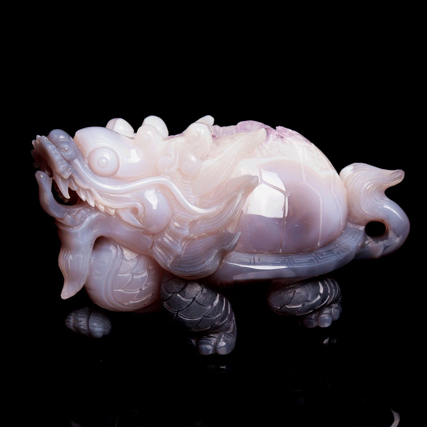 7.5" Amethyst Geode Agate Crystal Dragon Turtle Figurine Realistic Healing Quartz