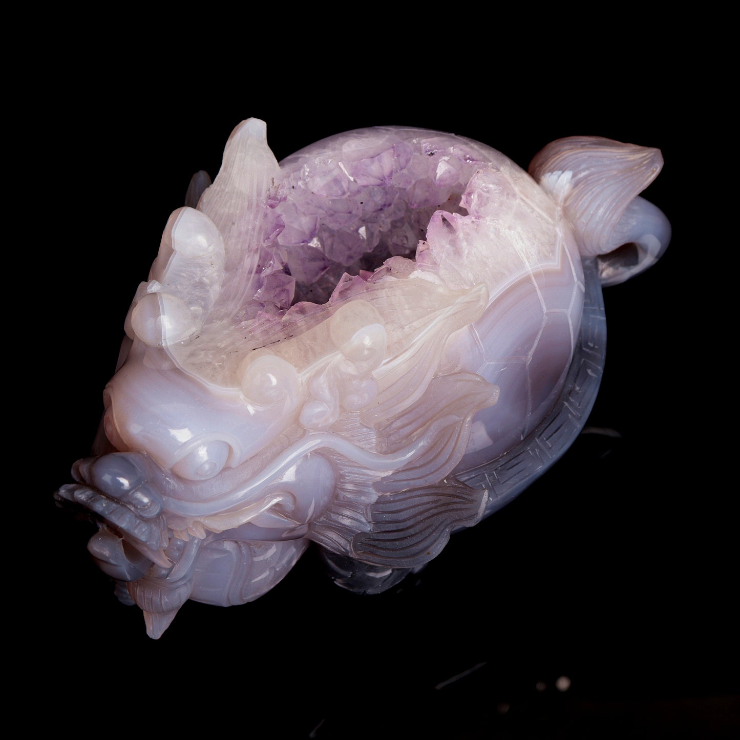 7.5" Amethyst Geode Agate Crystal Dragon Turtle Figurine Realistic Healing Quartz