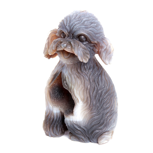 6" HandCarved Druzy Agate Crystal Teddy dog Figurine Decor Gift