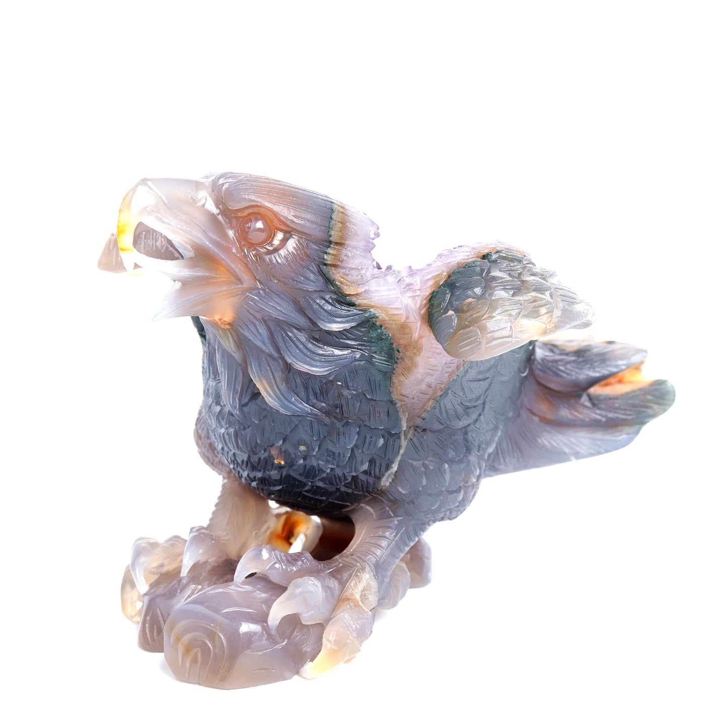 8.5" Amethyst Geode Agate Crystal Eagle Figurine Realistic Healing Quartz