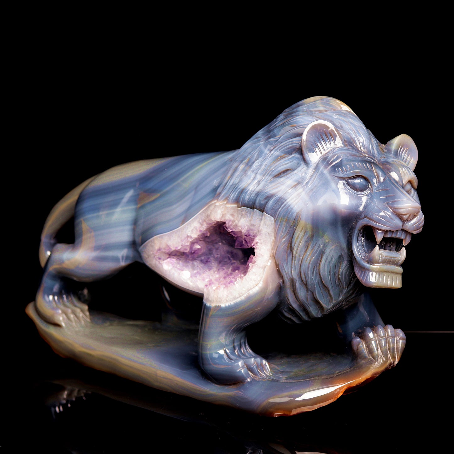 The MOST IMPRESSIVE Masterpiece: Amazing 14.5LB Amethyst Geode Agate Carved Crystal Lion Sculpture Realistic Healing Quartz Collection