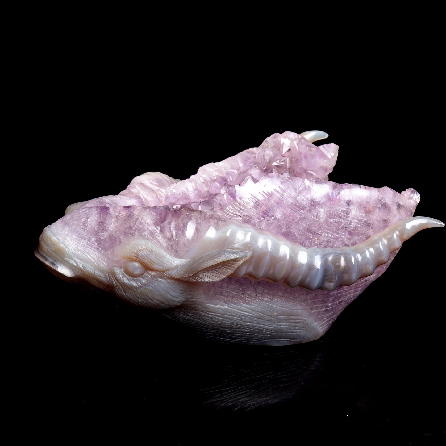 Masterpiece: Amazing 10" Amethyst Geode Agate Carved Goat Ram Head Sculpture Arts