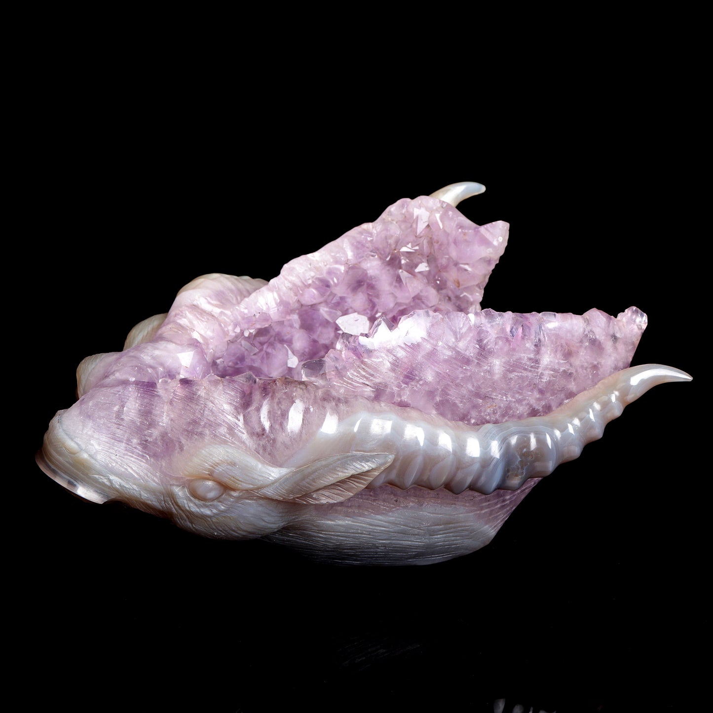 Masterpiece: Amazing 10" Amethyst Geode Agate Carved Goat Ram Head Sculpture Arts