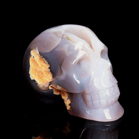 4" HandCarved Druzy agate Crystal Skull Healing Quartz Reiki Gift