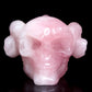 4" Rose Quartz Crystal Skull Horns Figurine Quartz Healing Decor Gift