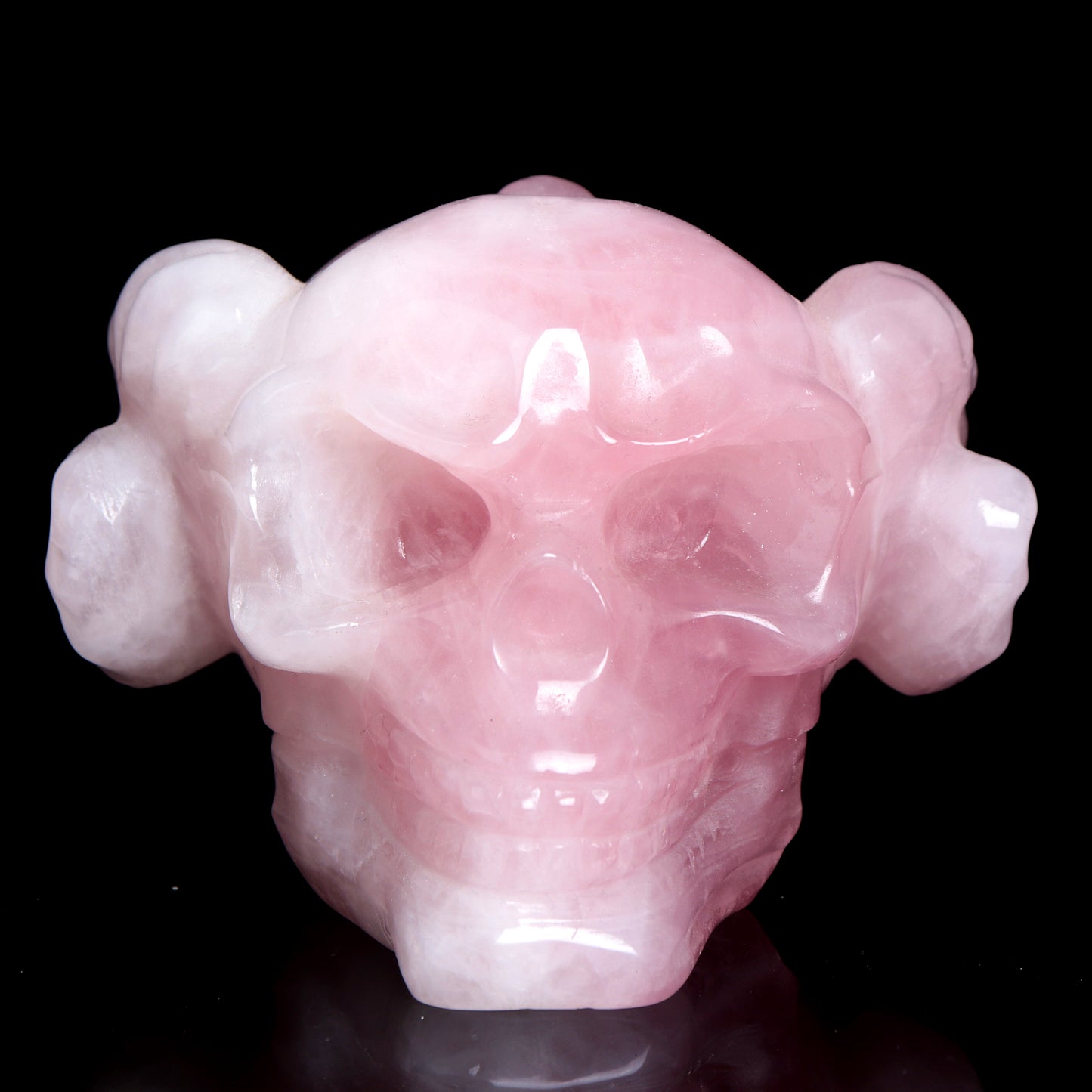 4" Rose Quartz Crystal Skull Horns Figurine Quartz Healing Decor Gift