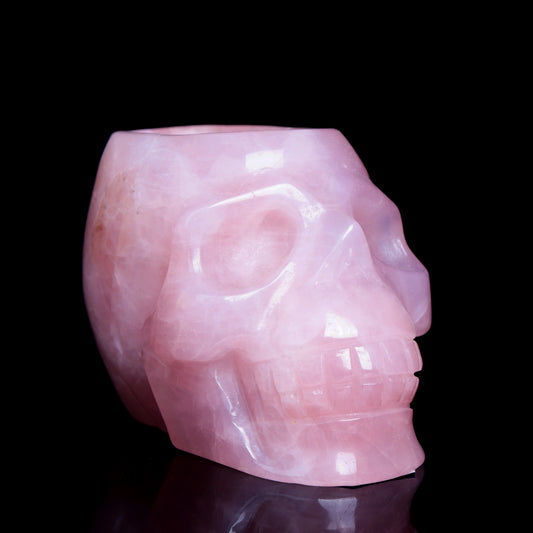 4" Rose Quartz Crystal Skull Bowl Figurine Quartz Healing Decor Gift