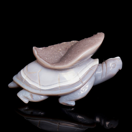 4.5" Druzy Agate Carved Crystal tortoise Figurine Quartz Turtle Decor