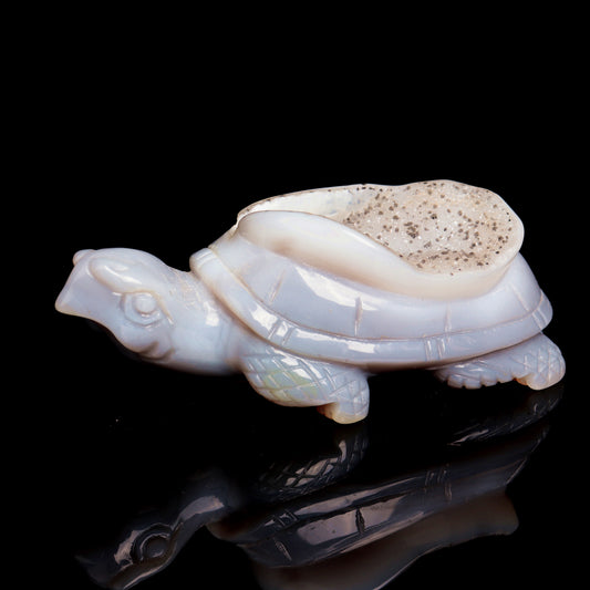 4.5" Druzy Agate Carved Crystal tortoise Figurine Quartz Turtle Decor