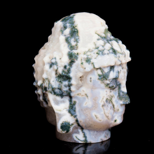 3" Moss Agate Crystal Buddha head Figurine Realistic Crystal Healing Quartz Decor