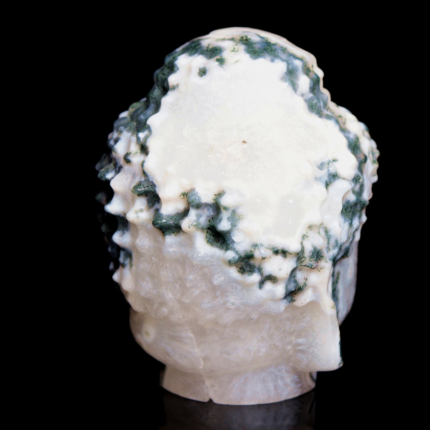 3" Moss Agate Crystal Buddha head Figurine Realistic Crystal Healing Quartz Decor