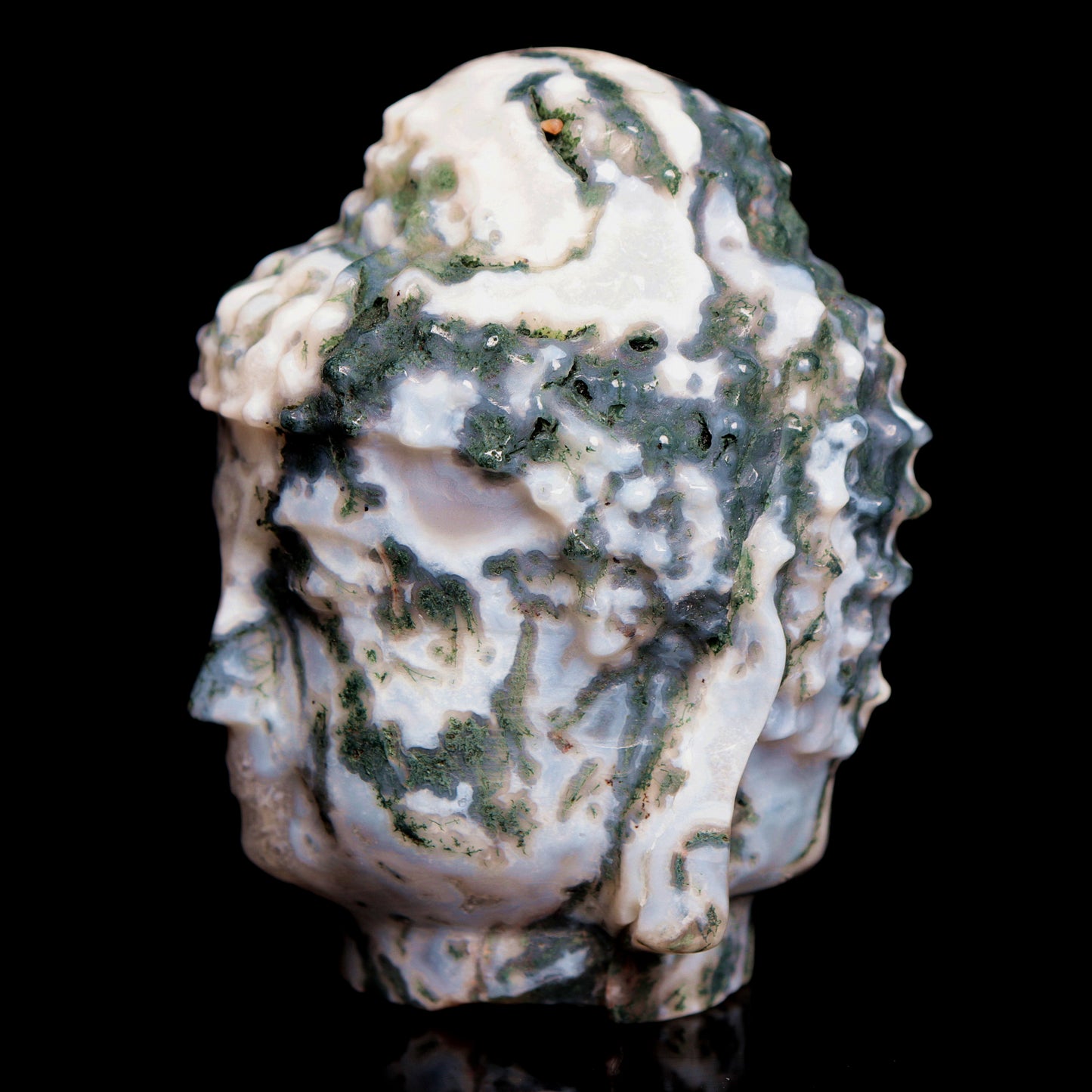 3" Moss Agate Crystal Buddha head Figurine Realistic Crystal Healing Quartz Decor