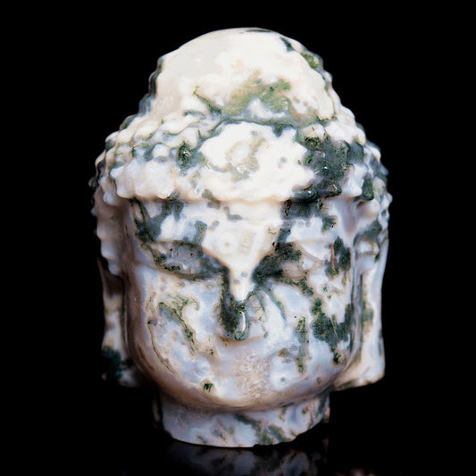 3" Moss Agate Crystal Buddha head Figurine Realistic Crystal Healing Quartz Decor