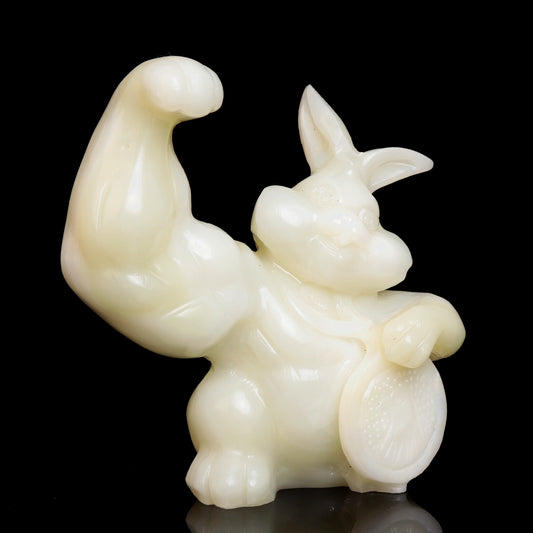 5.5" Afghan Jade Crystal Bunny Figurine Healing Quartz Decor Gift