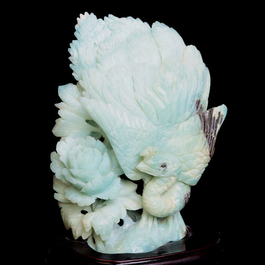 9" Amazonite Crystal Peacock Figurine Healing Quartz Decor Gift