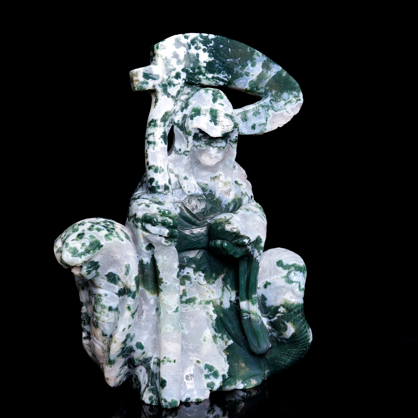 8.5" Moss Agate Crystal Death carvings Wizard Figurine Decor Gift