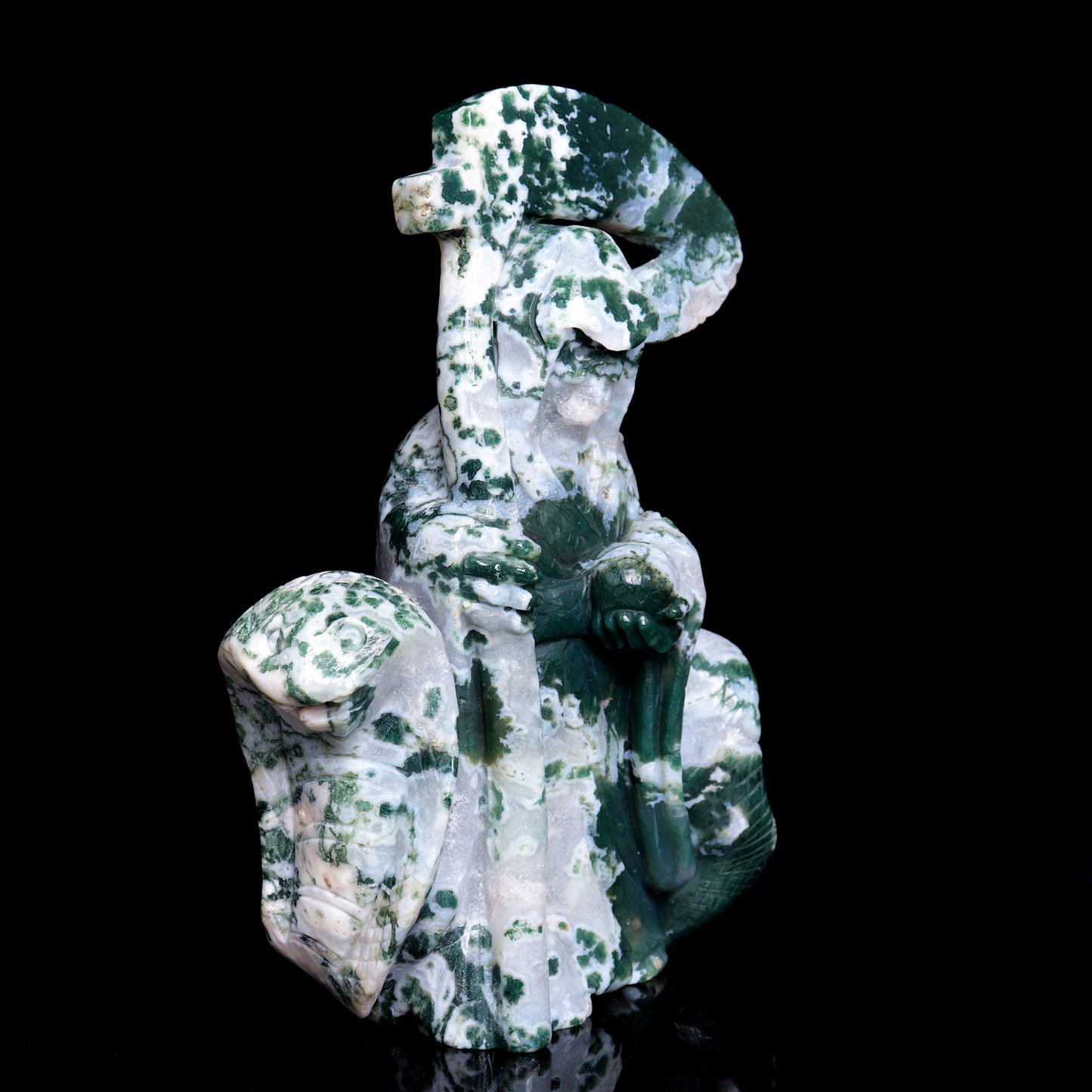 8.5" Moss Agate Crystal Death carvings Wizard Figurine Decor Gift