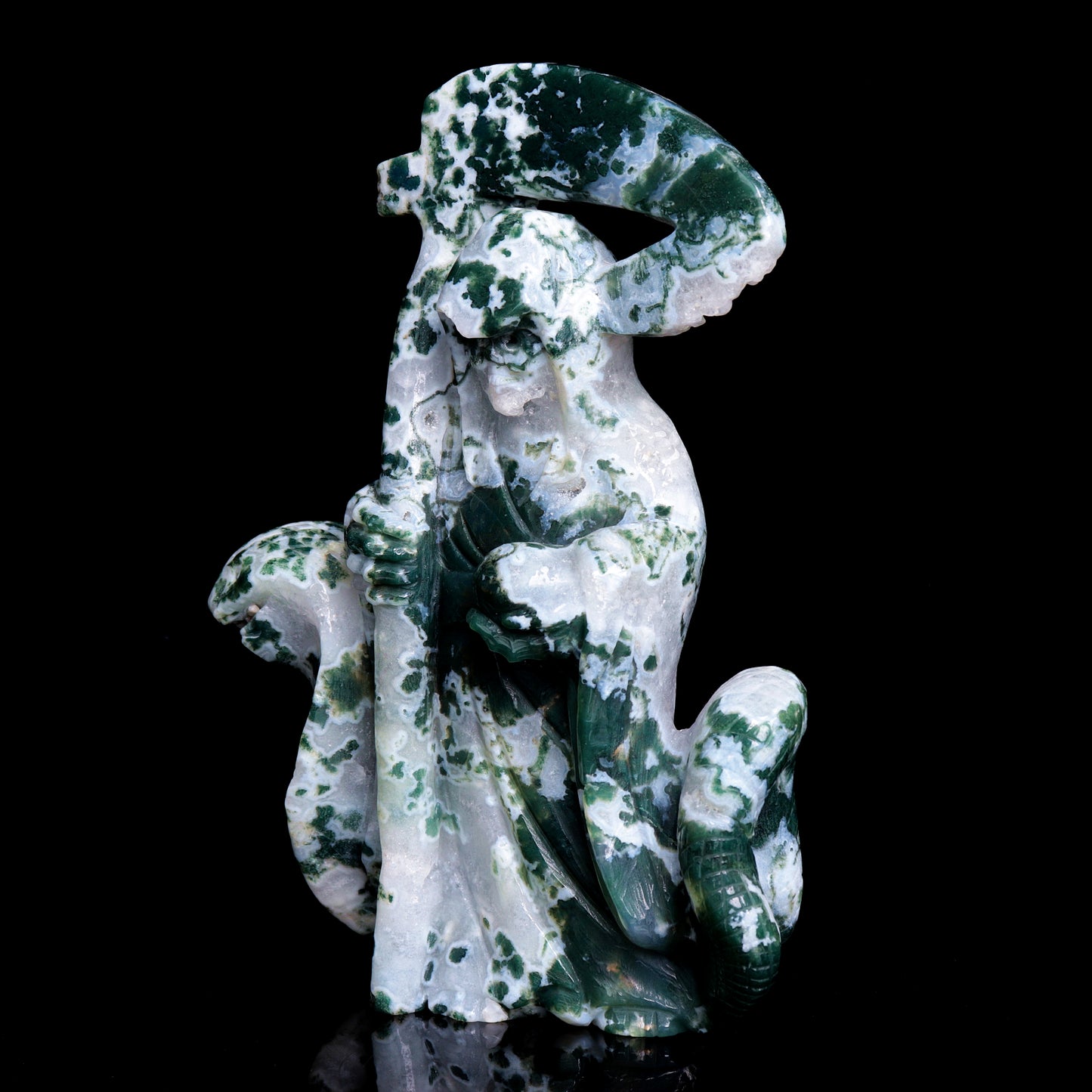 8.5" Moss Agate Crystal Death carvings Wizard Figurine Decor Gift