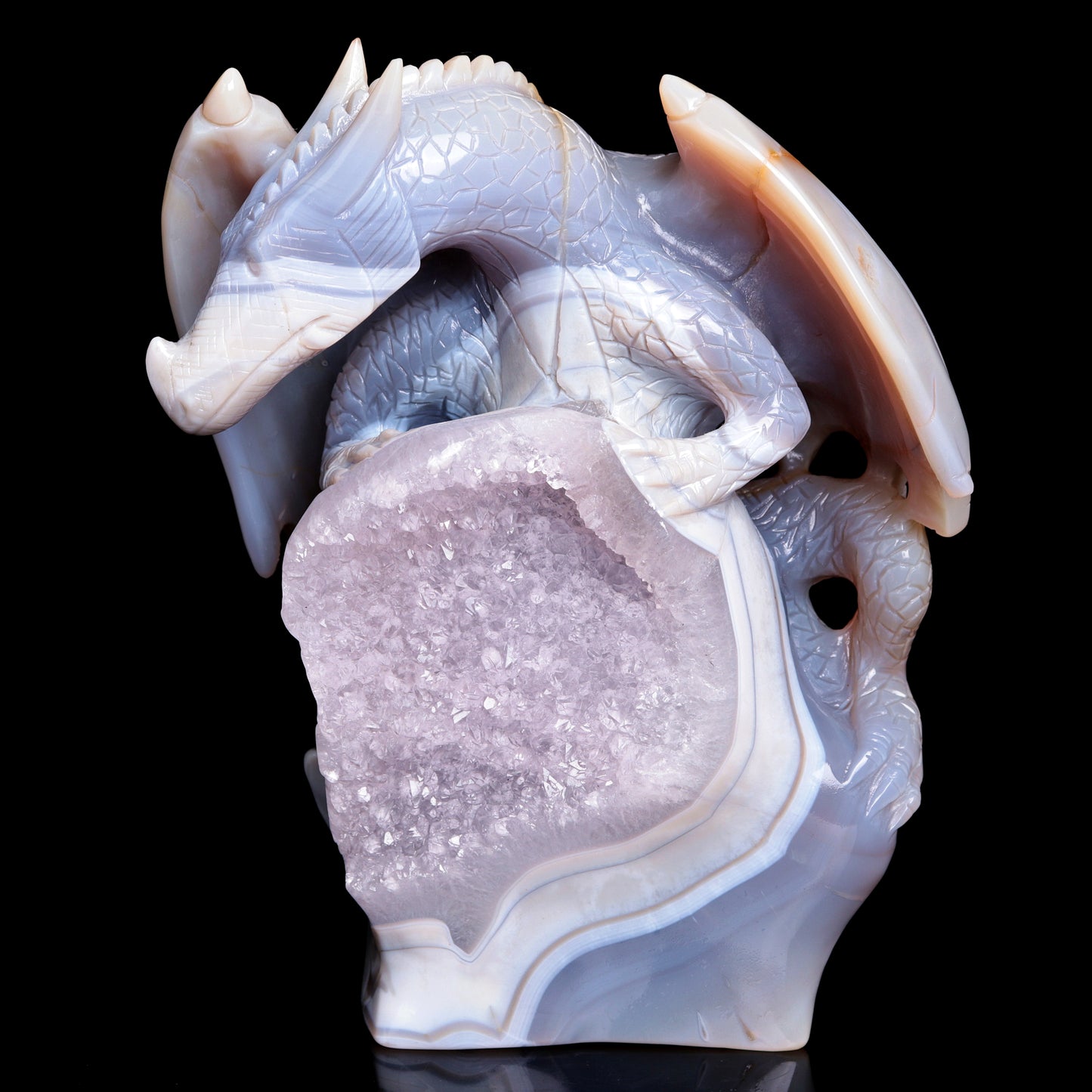 8.5" Hand Carved Druzy agate Crystal Dragon Sculpture Crystal Animal Carvings