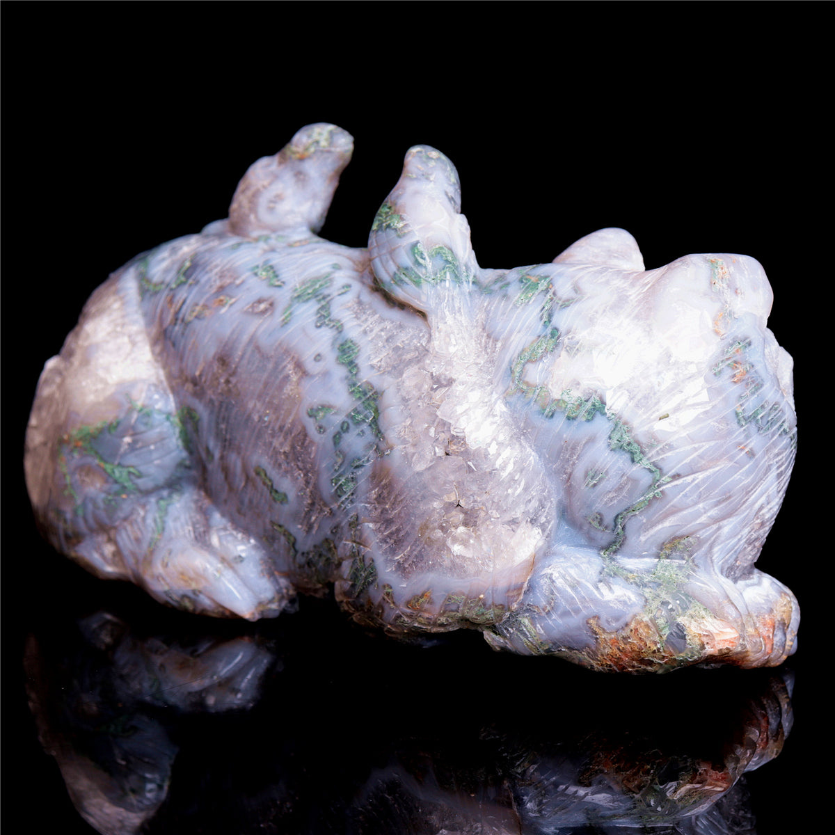 7" Moss Agate Crystal Cat Figurine Healing Quartz Animal Decor