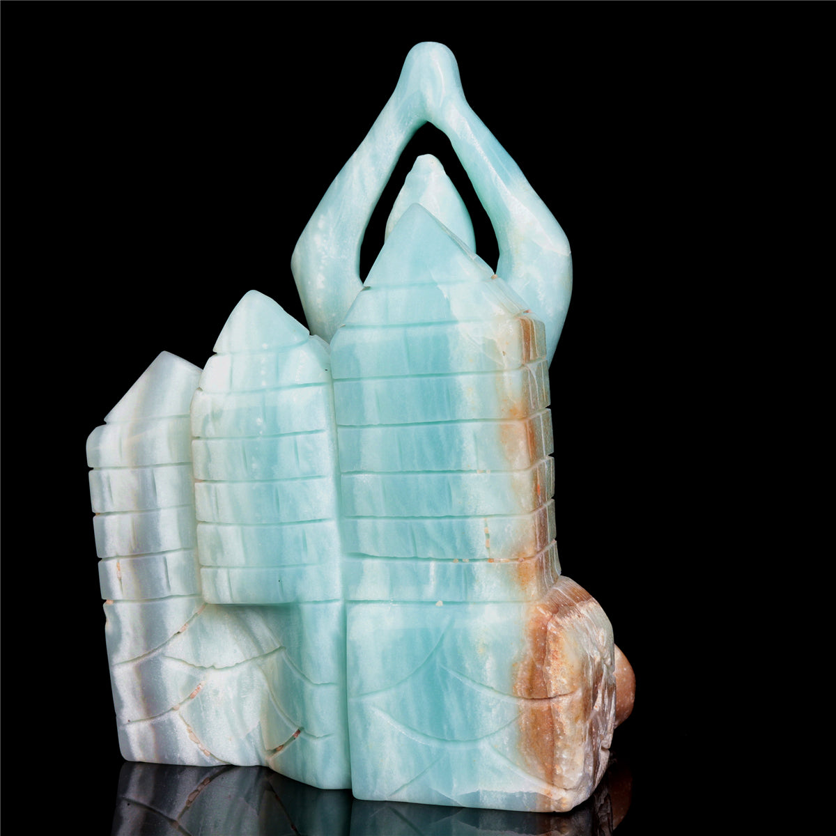 7" Amazonite Crystal Yoga Lady Figurine Stone Animal Carvings Decor