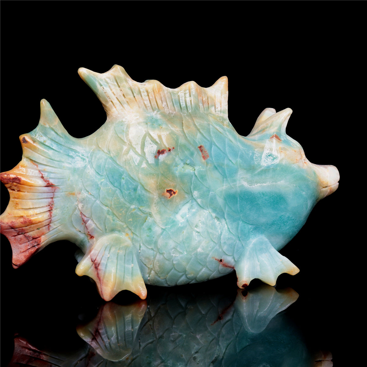 7" Amazonite Crystal Fish Pig Figurine Quartz Animal Carvings Decor