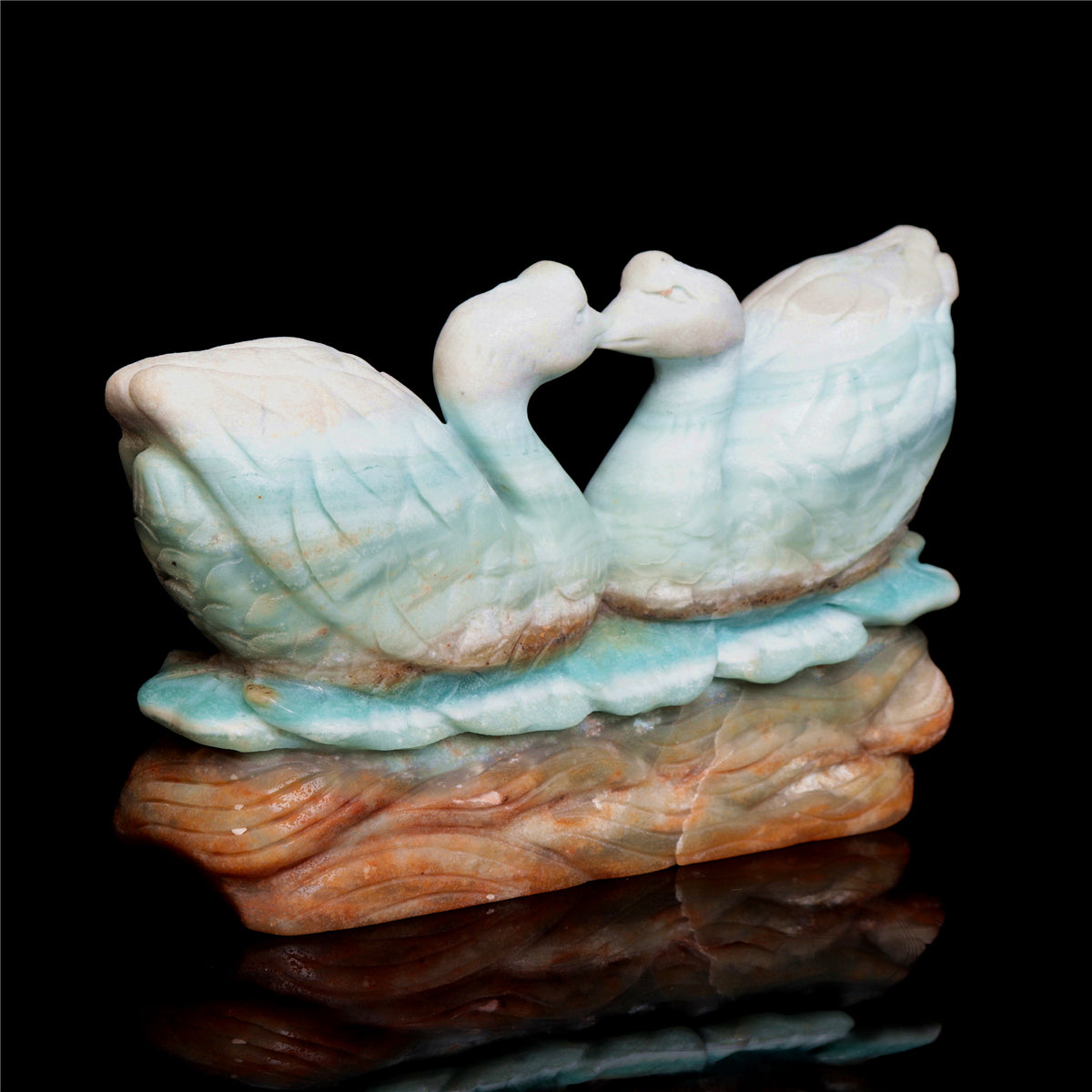 6" Amazonite Crystal Swan Figurine Quartz Animal Carvings Decor Gift