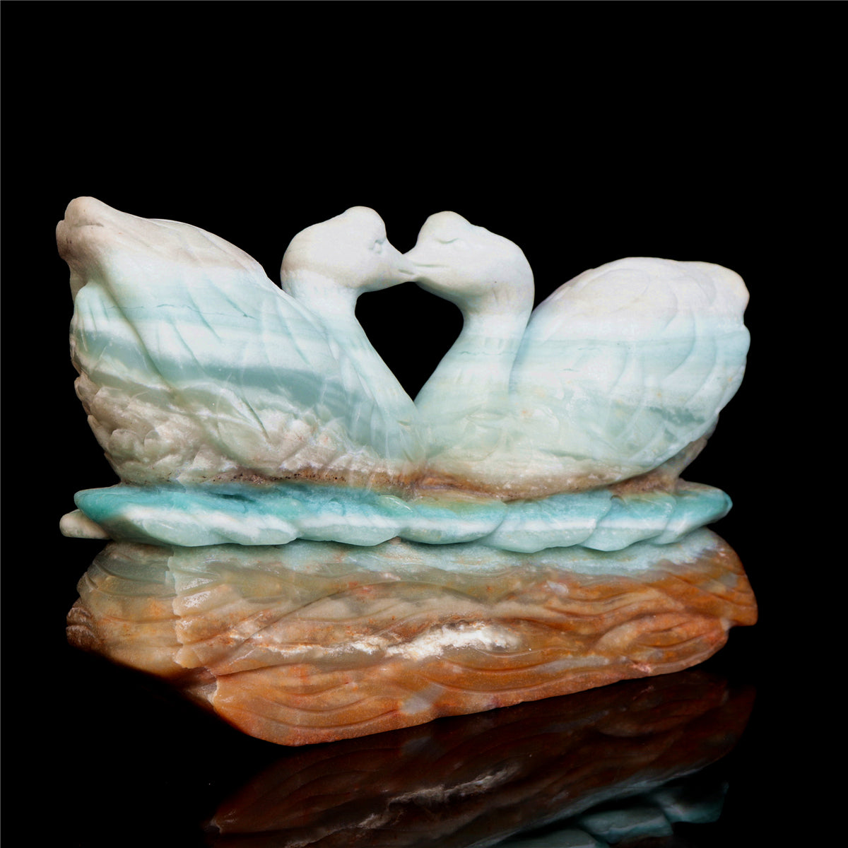 6" Amazonite Crystal Swan Figurine Quartz Animal Carvings Decor Gift