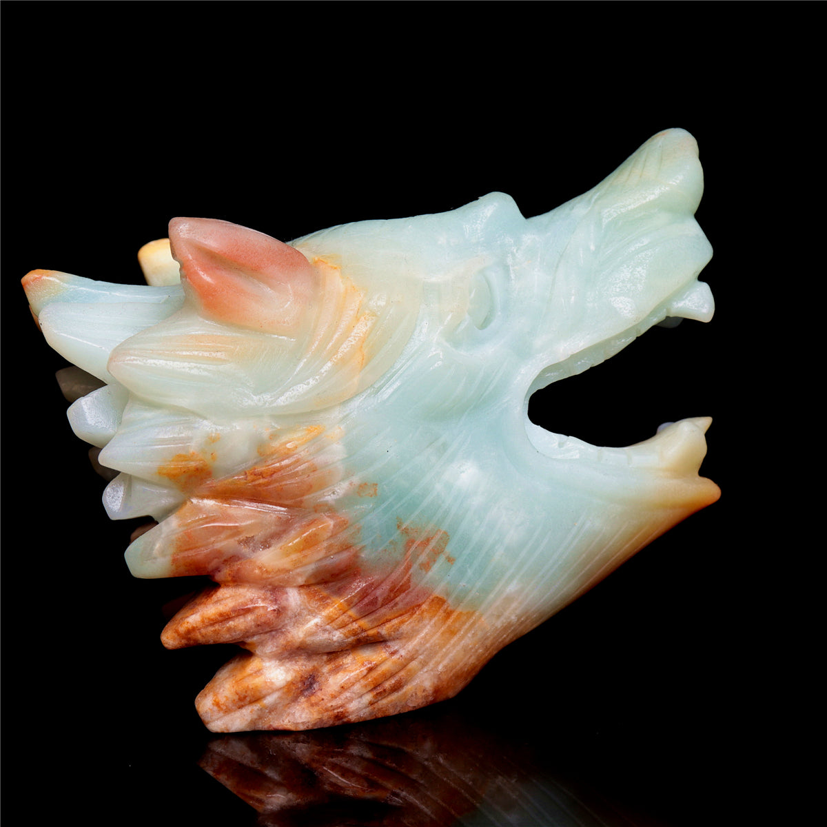 4.5" Amazonite Crystal Wolf Head Figurine Quartz Animal Carvings Decor