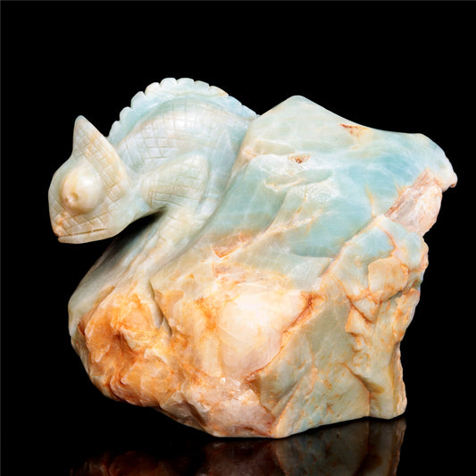 5" Amazonite Crystal Lizard Figurine Stone Animal Carvings Decor Gift